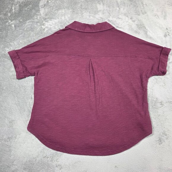 Pact Top Womens Medium Burgundy Organic Cotton Oversized Boxy Casual Button Up - Picture 5 of 7